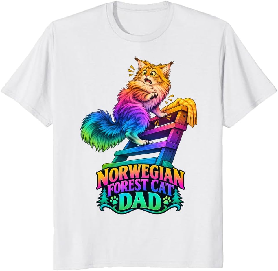 Norwegian Forest Cat Dad T-Shirt Snowy Vector Portrait Tee - S4