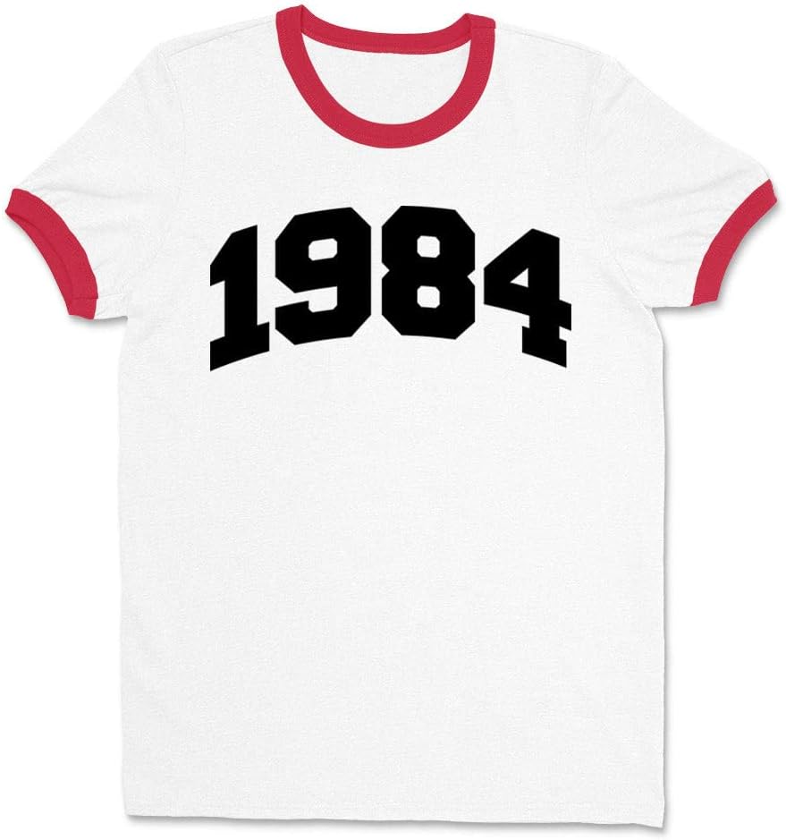 1984 College Style Ringer Tee Shirt Unisex - White\/Red