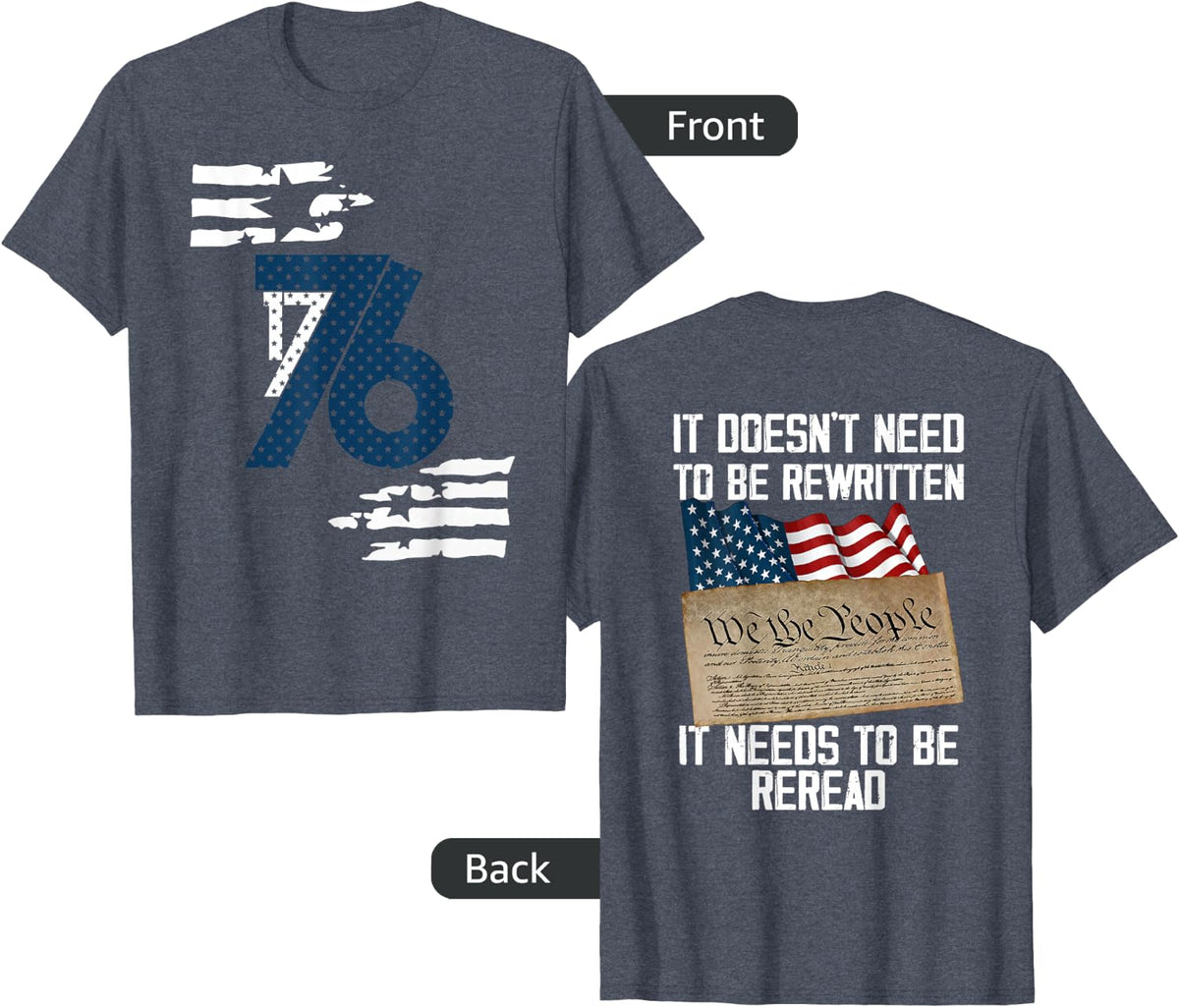 It Doesn't Need To Be Rewritten 1776 America Front And Back T-Shirt - Heather Blue