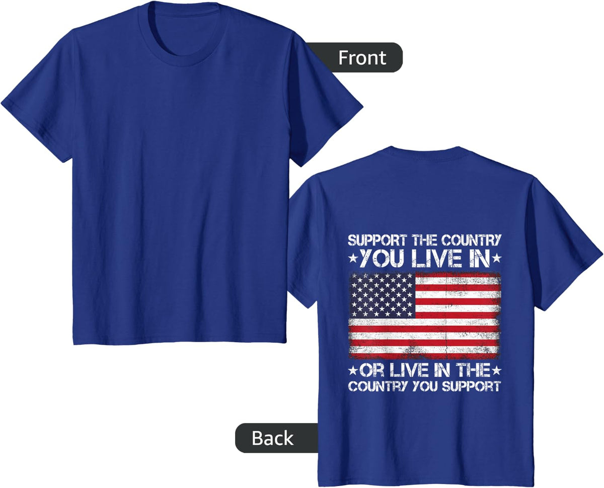 On Back- American Flag Shirt Support The Country You Live In T-Shirt - Royal Blue