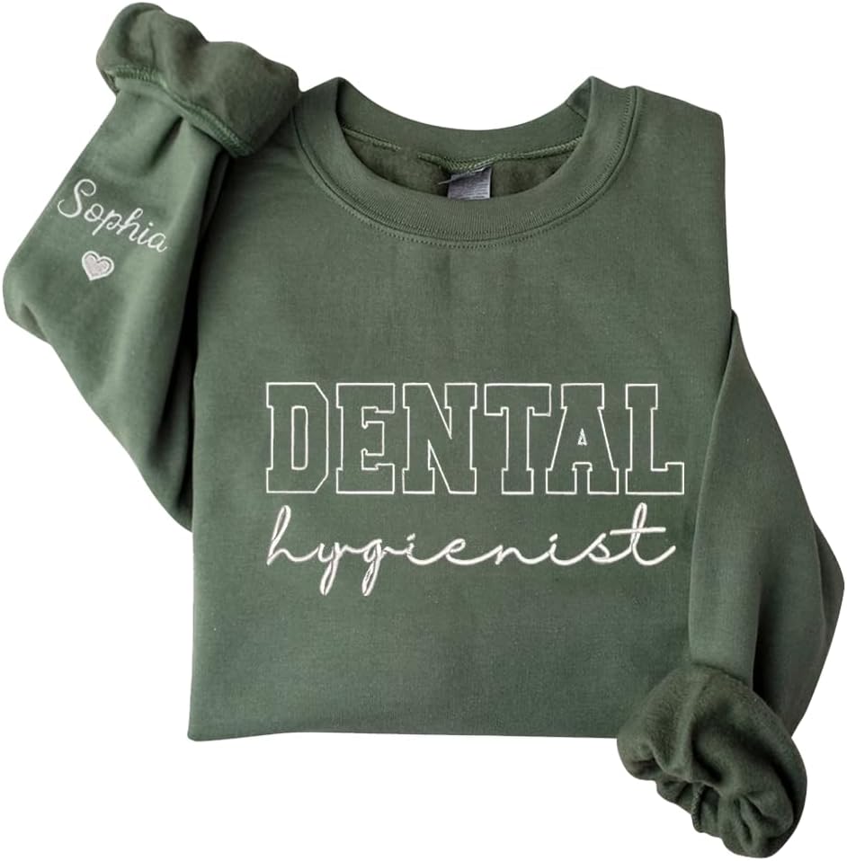 Personalized Tooth Embroidered Dental Hygienist Assistant Sweatshirt - Design 3