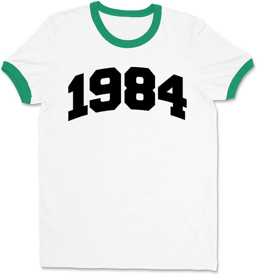 1984 College Style Ringer Tee Shirt Unisex - White\/Kelly Green