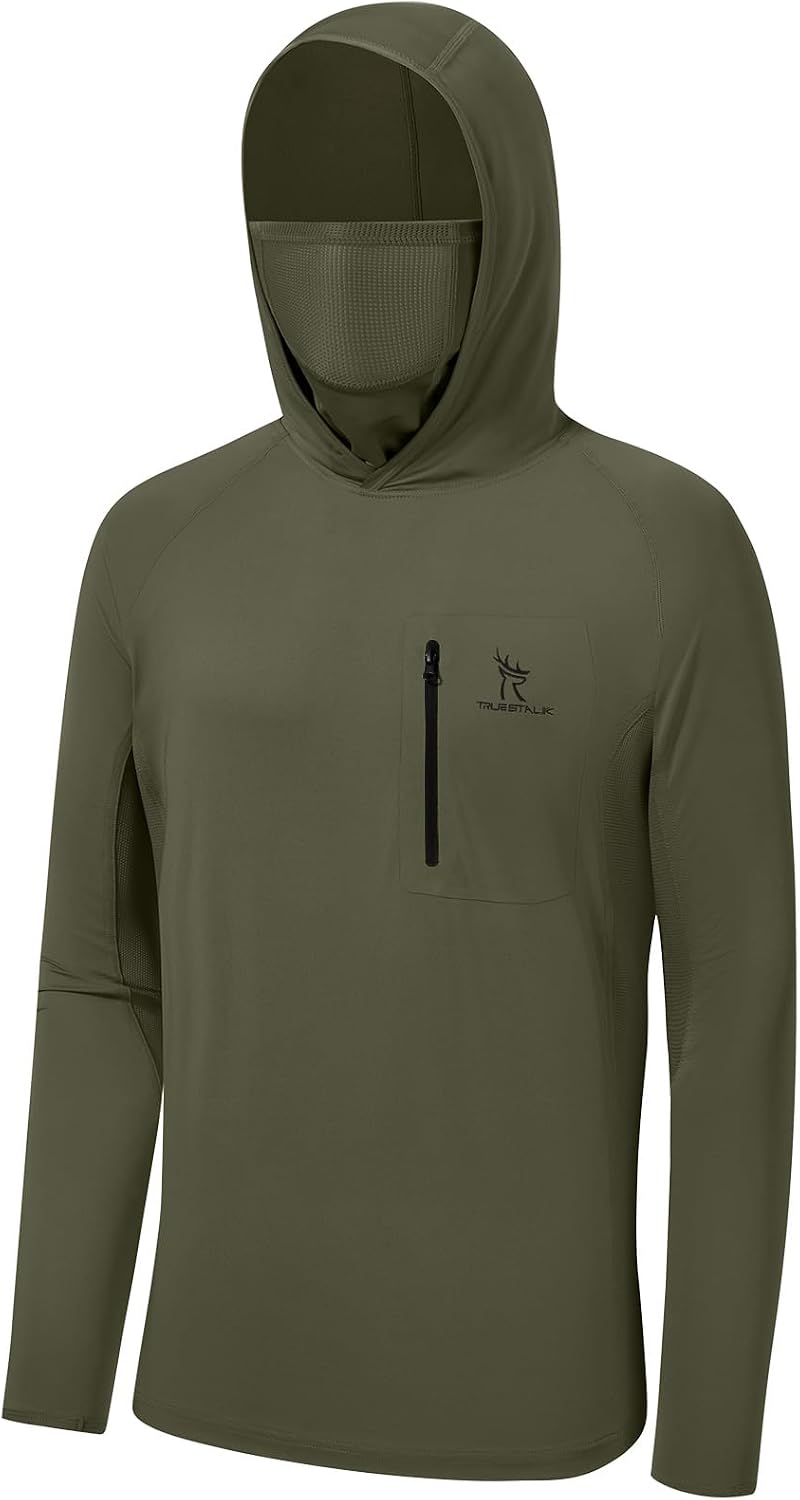 Men’s UPF 50+ Hunting Hooded T-Shirt Sweatshirt with Face Mask - Moss Olive