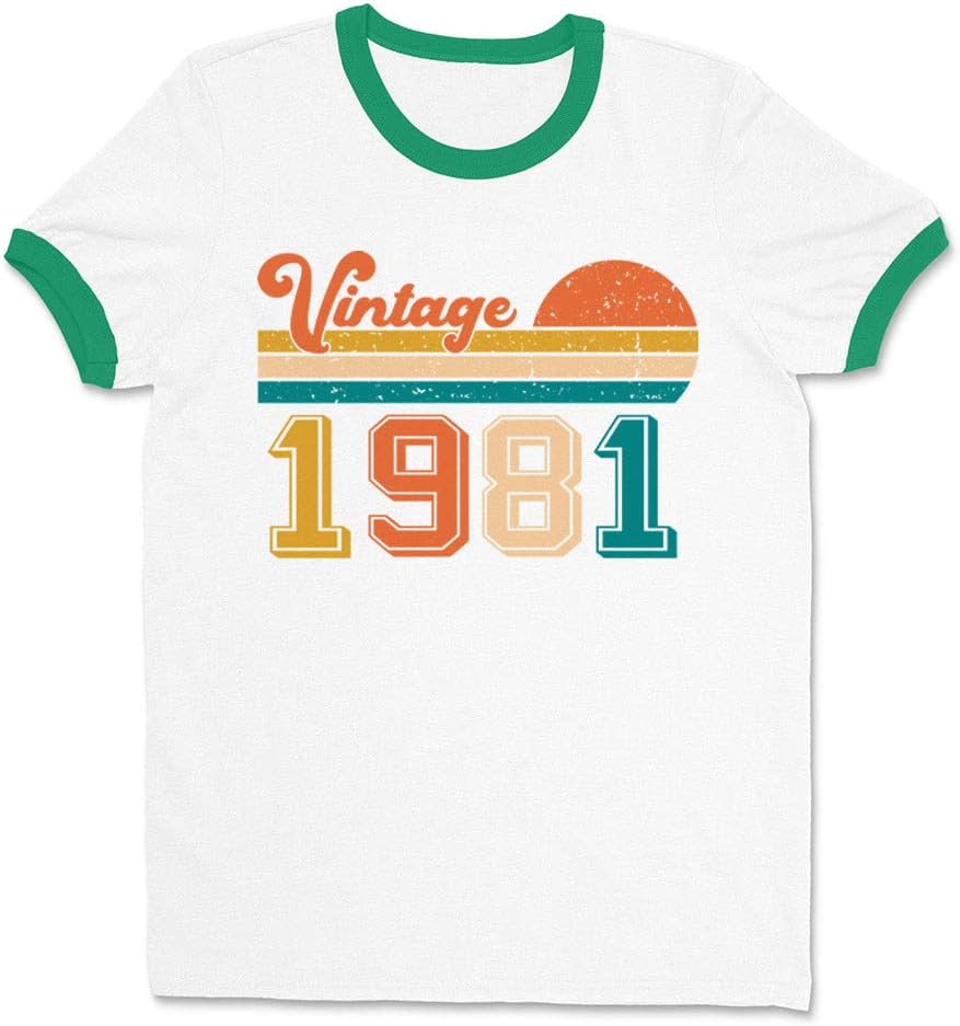 Vintage 1981 Ringer Tee Shirt Unisex - White\/Kelly Green