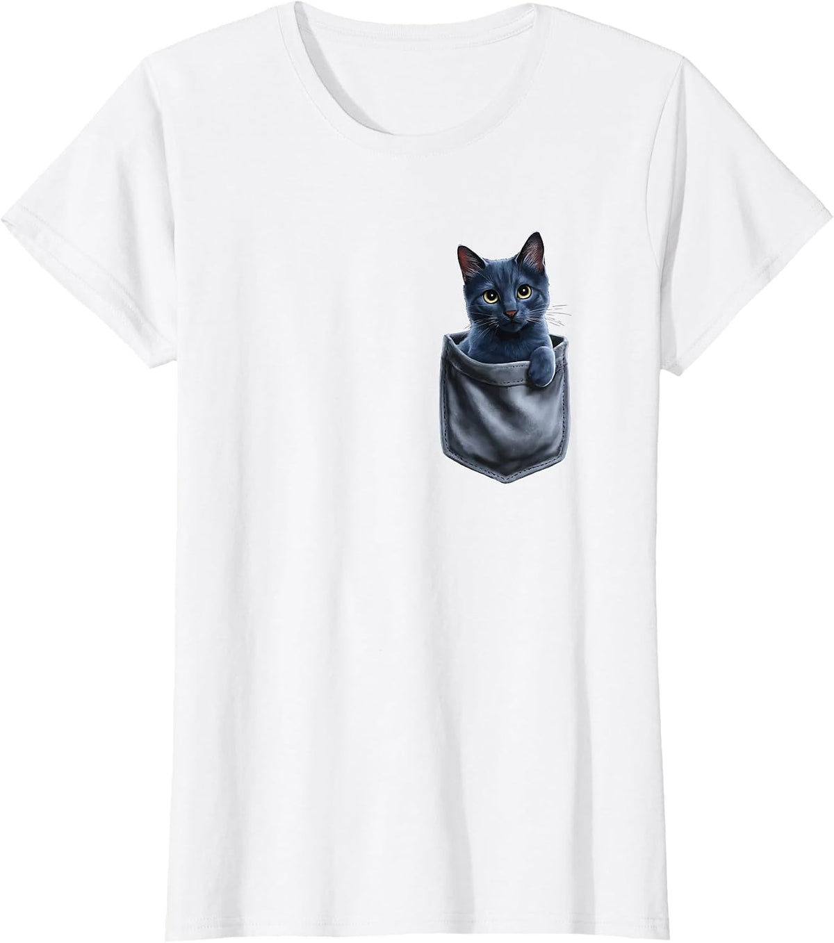 Russian Blue Cat in Pocket T-Shirt - White