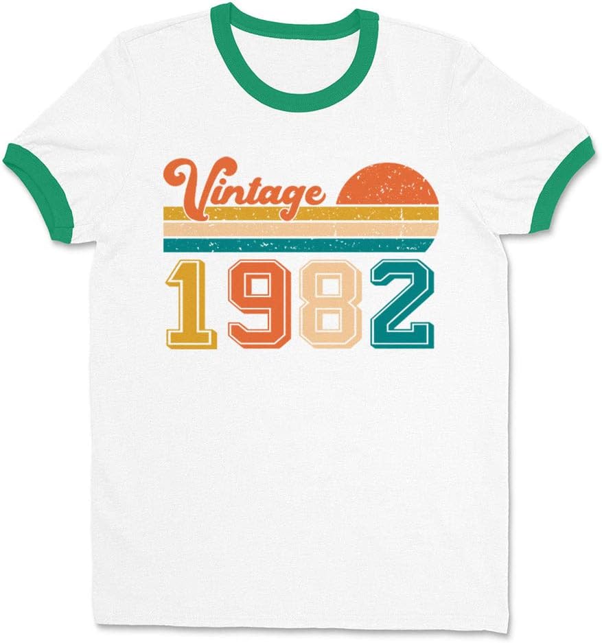 Vintage 1982 Ringer Tee Shirt Unisex - White\/Kelly Green