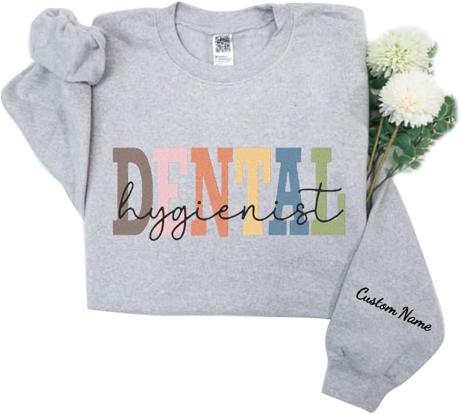 Personalized Tooth Embroidered Dental Hygienist Assistant Sweatshirt - Design 4