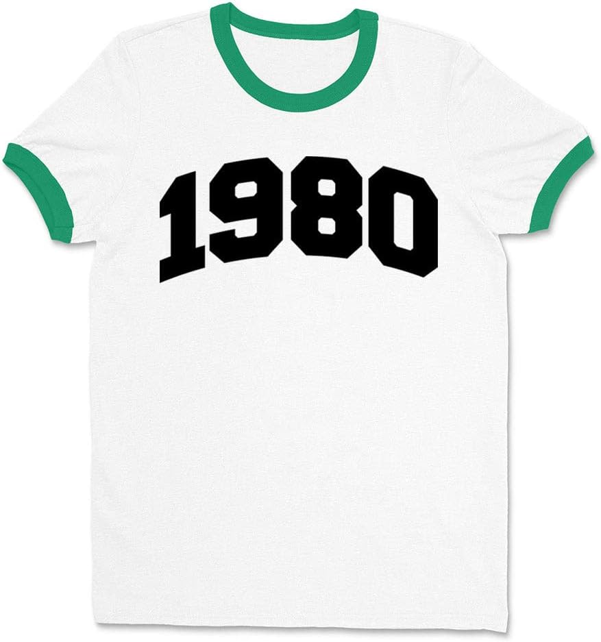 1980 College Style Ringer Tee Shirt Unisex - White\/Kelly Green