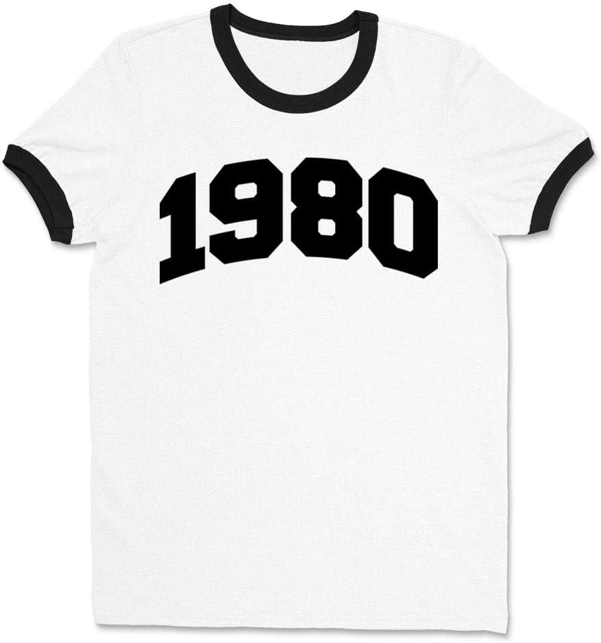 1980 College Style Ringer Tee Shirt Unisex - White\/Black