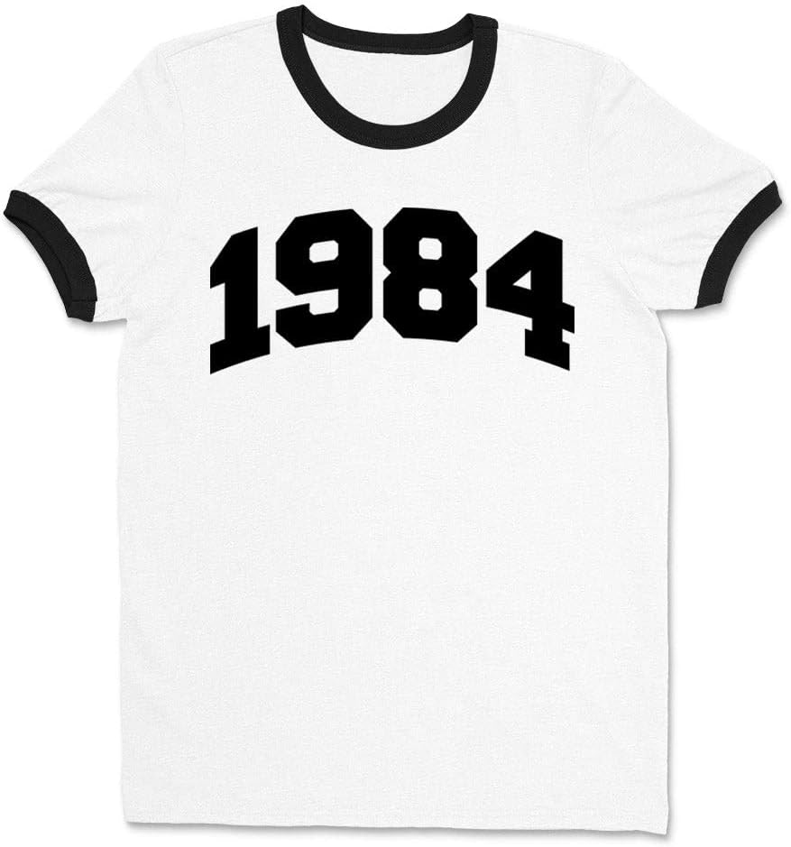 1984 College Style Ringer Tee Shirt Unisex - White\/Black
