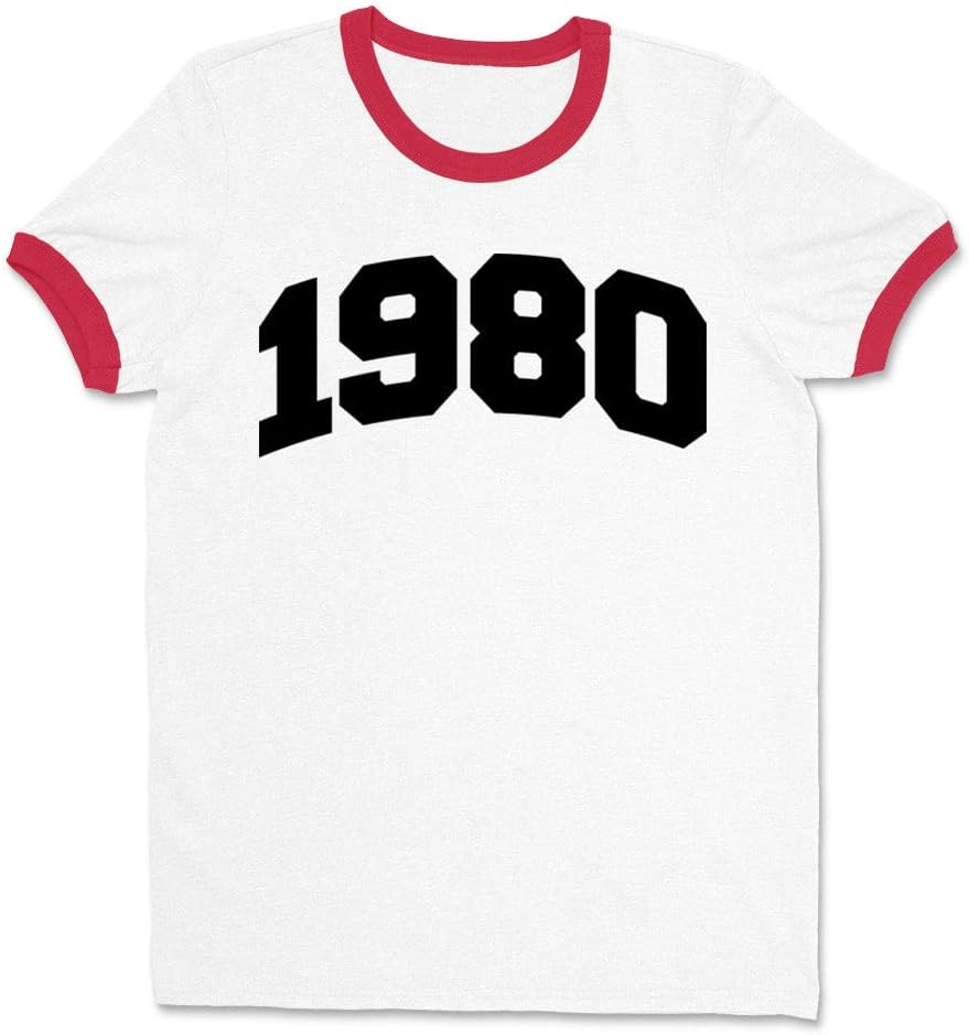 1980 College Style Ringer Tee Shirt Unisex - White\/Red