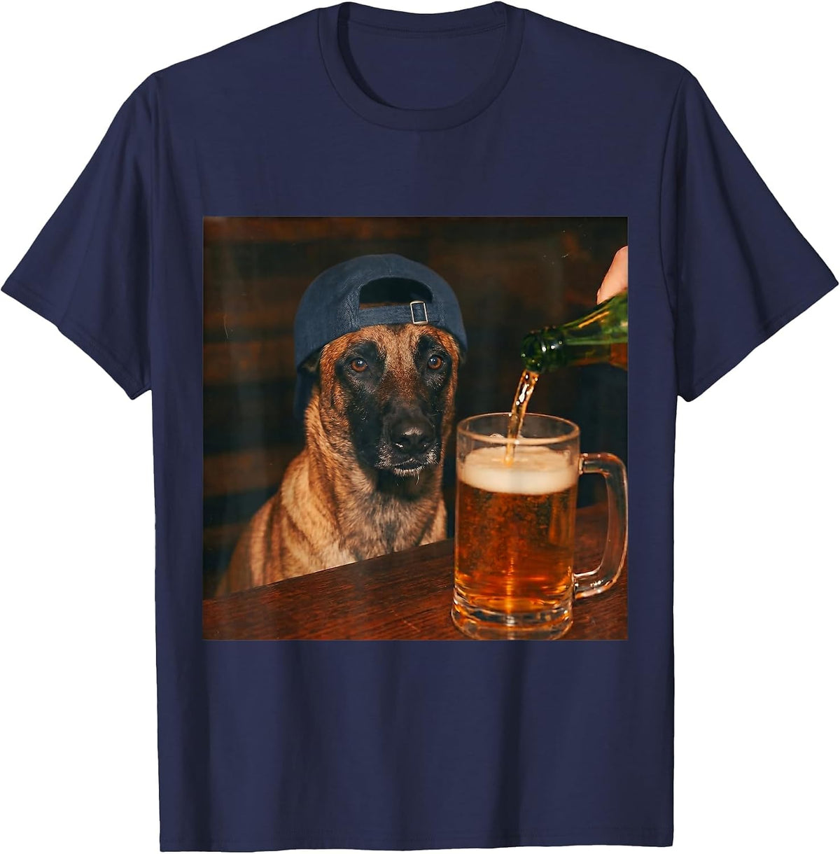 Belgian Malinois Drinking Beer Funny Fathers Day Dog Meme T-Shirt - Navy Blue