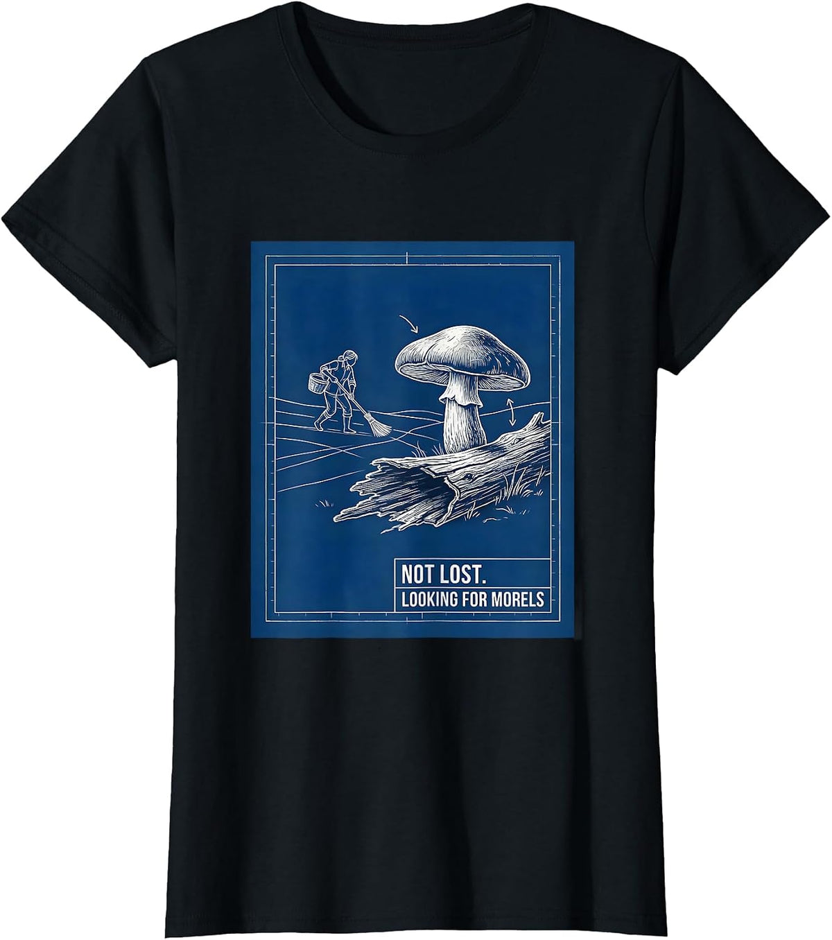 Women's Not Lost Looking For Morels Technical Blueprint Outdoor T-Shirt - Black