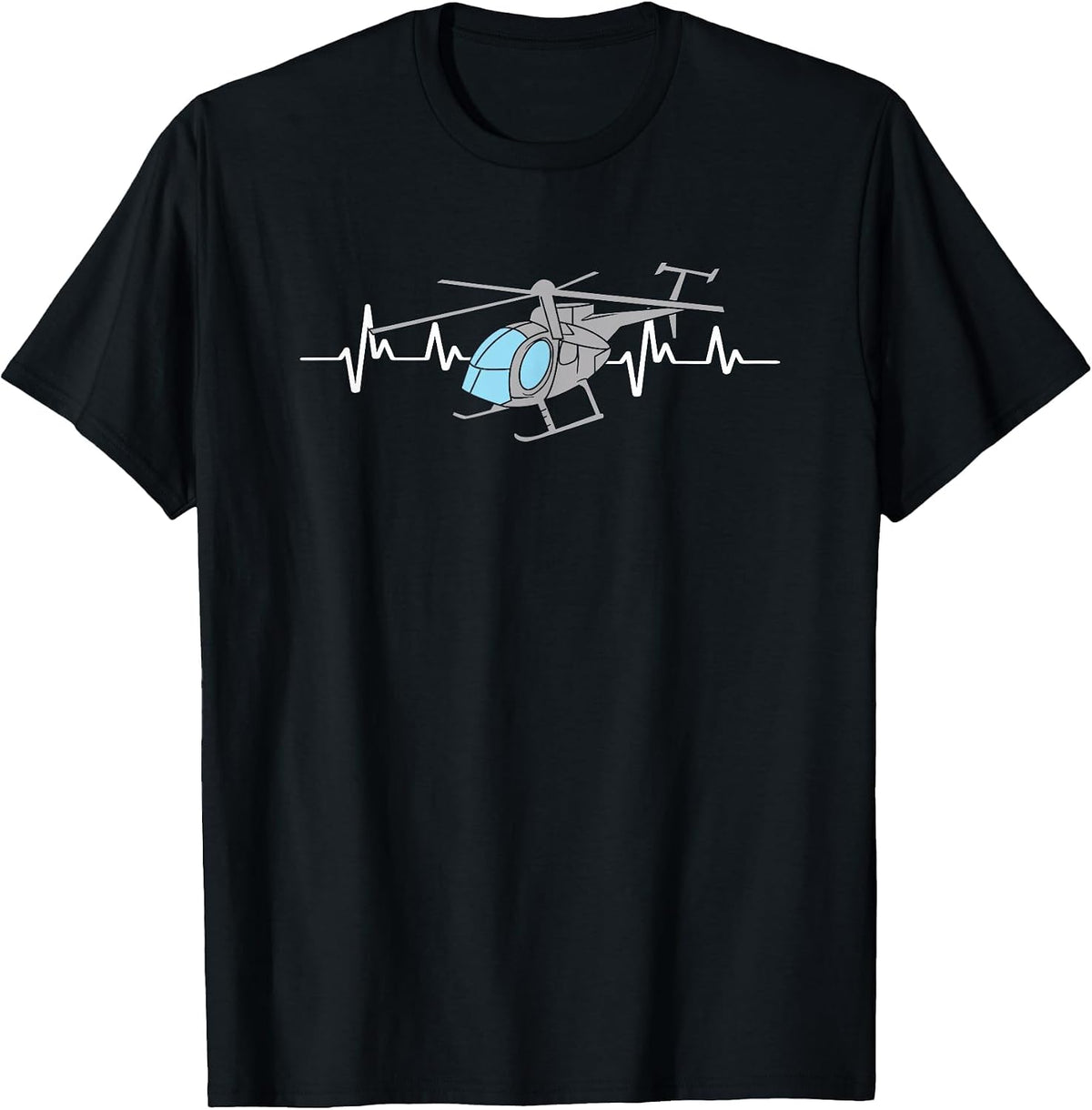 MD 500 Helicopter Pilot Heartbeat Hughes Fly T-Shirt - Black