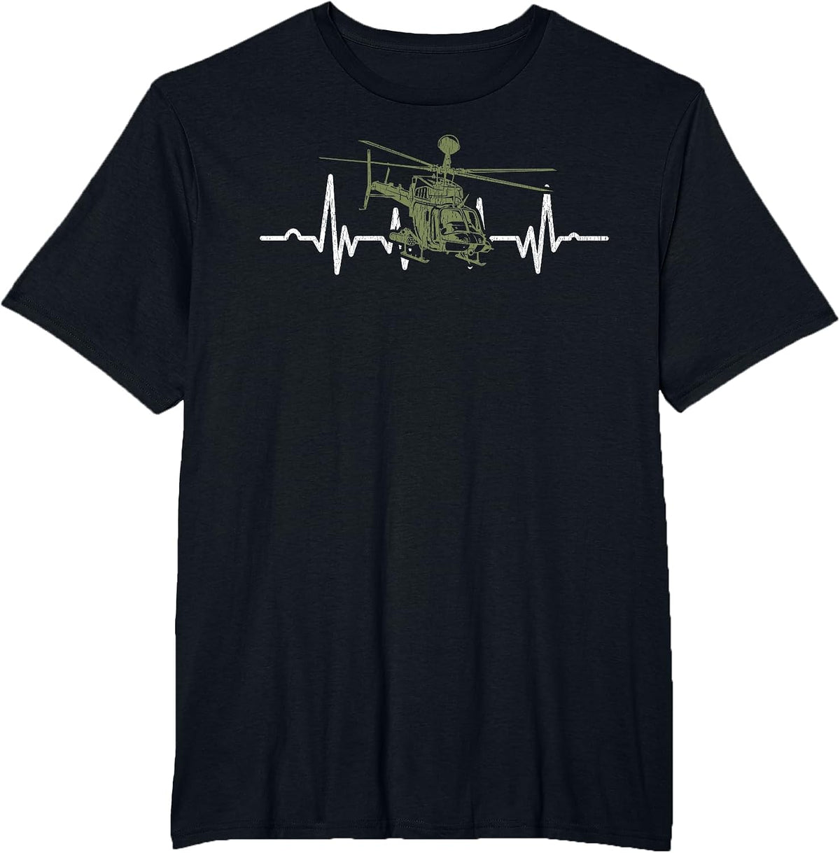 OH-58D Kiowa Warrior Helicopter EKG Heartbeat Pilot Veteran T-Shirt - Black