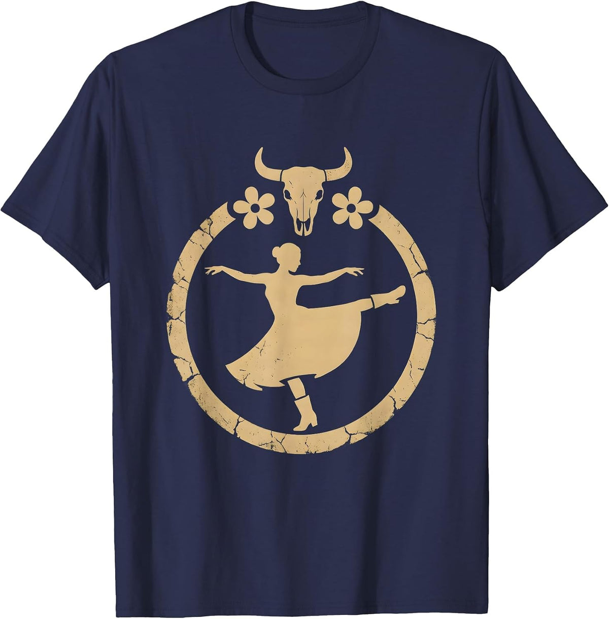 90s Country Two-Step Sundress and Boots Graphic T-Shirt - Navy Blue