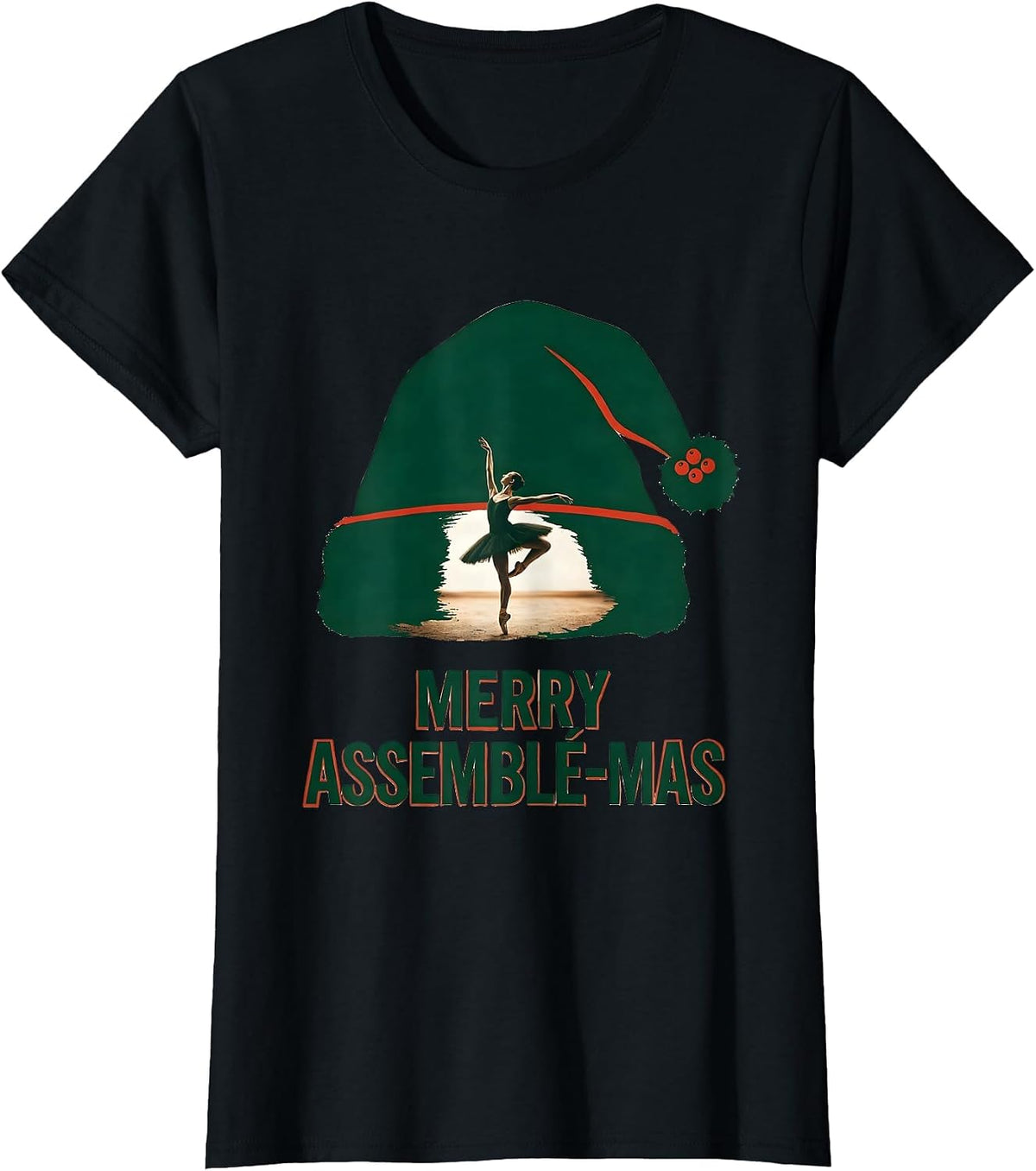 Merry Assemblé-mas Wood Type Letterpress Ballet Dancer T-Shirt - Black