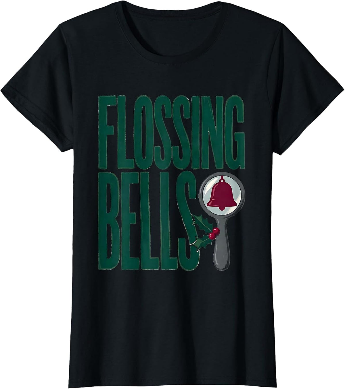 Flossing Bells Funny Dental Christmas Dentist Dental T-Shirt - Black