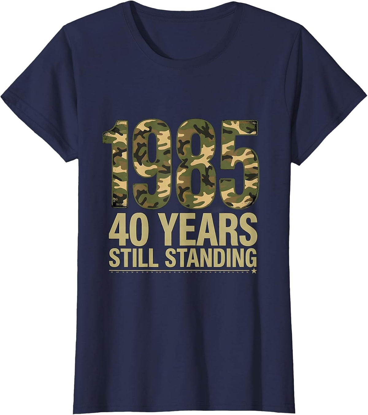 Women's 1985 · 40 Years Still Standing Vintage Camo Flag Milestone T-Shirt - Navy Blue
