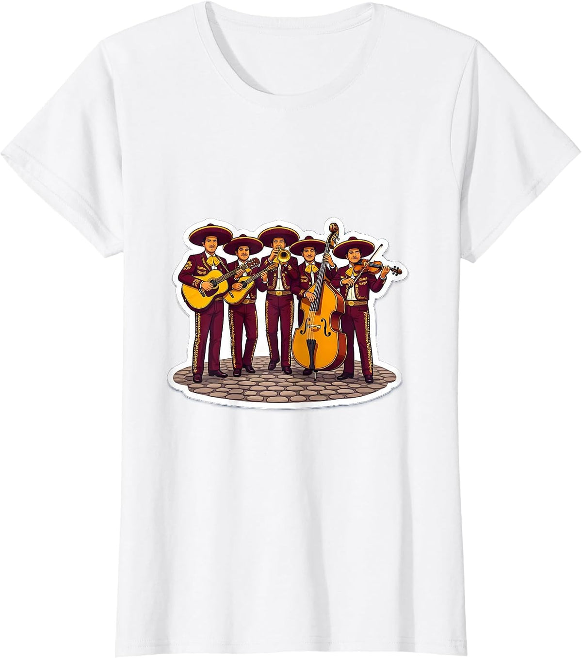 Mariachi Band Cobblestone Plaza Graphic T-Shirt - White