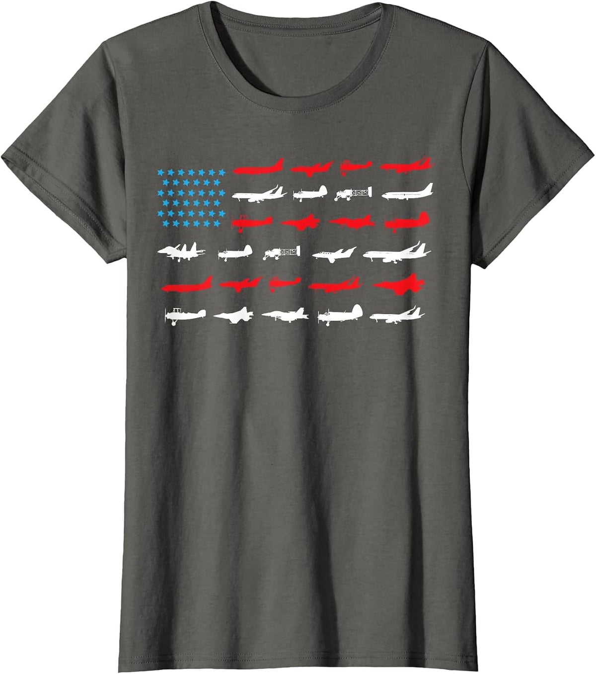 Pilot Shirt, Airplanes As American Flag, Plane Aviation T-Shirt - Asphalt Grey