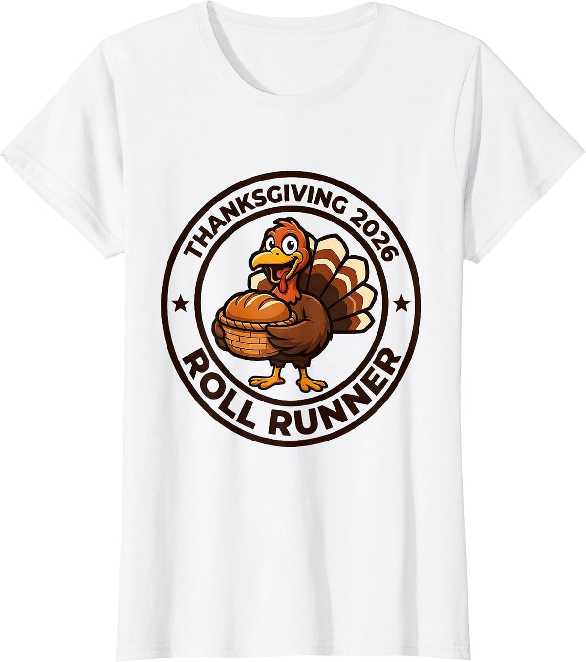 Women's Thanksgiving 2026 Roll Runner Family Crew Turkey Humor T-Shirt - White
