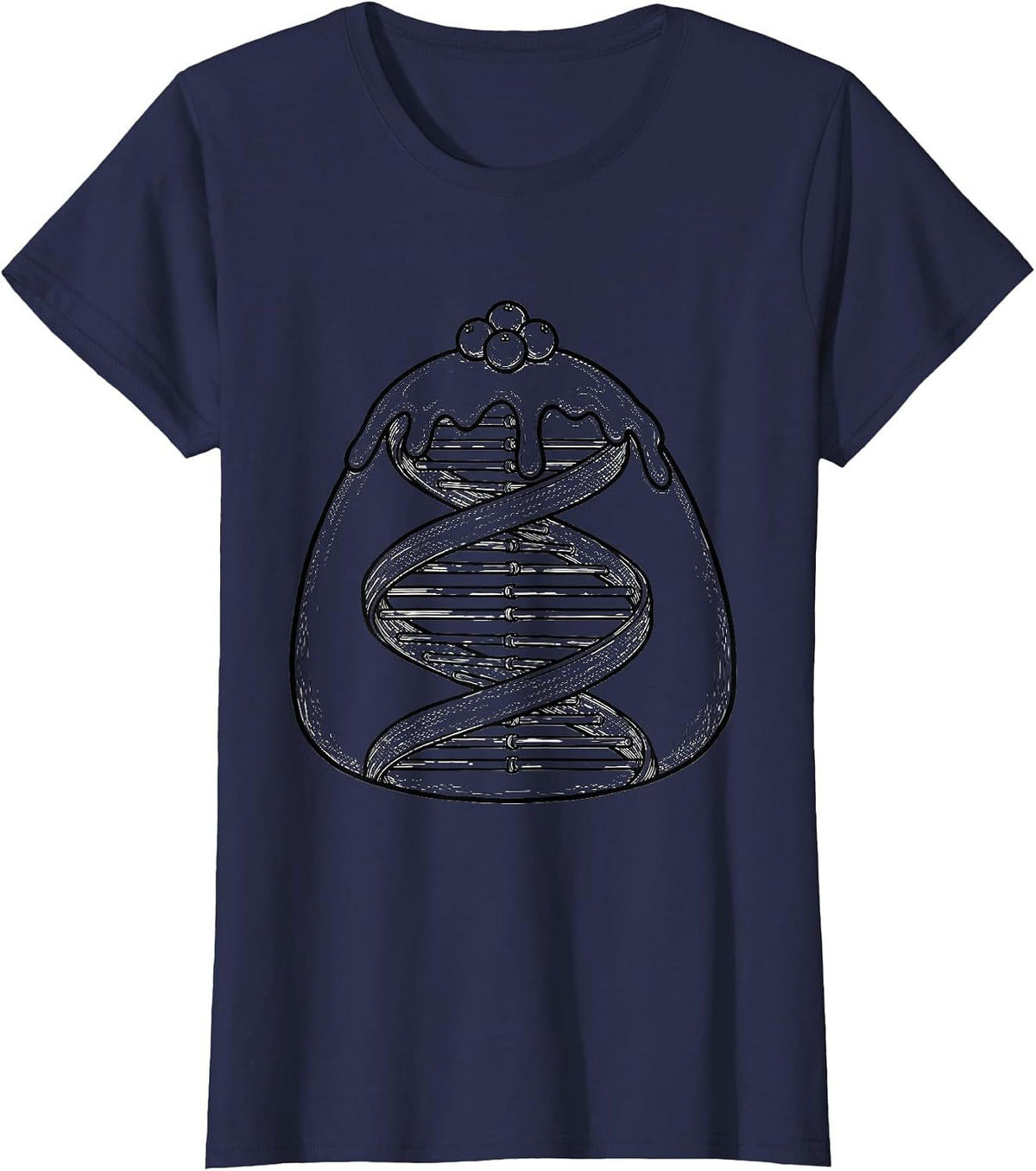 Women's DNA Helix Christmas Tree Science Teacher Humor T-Shirt - Navy Blue