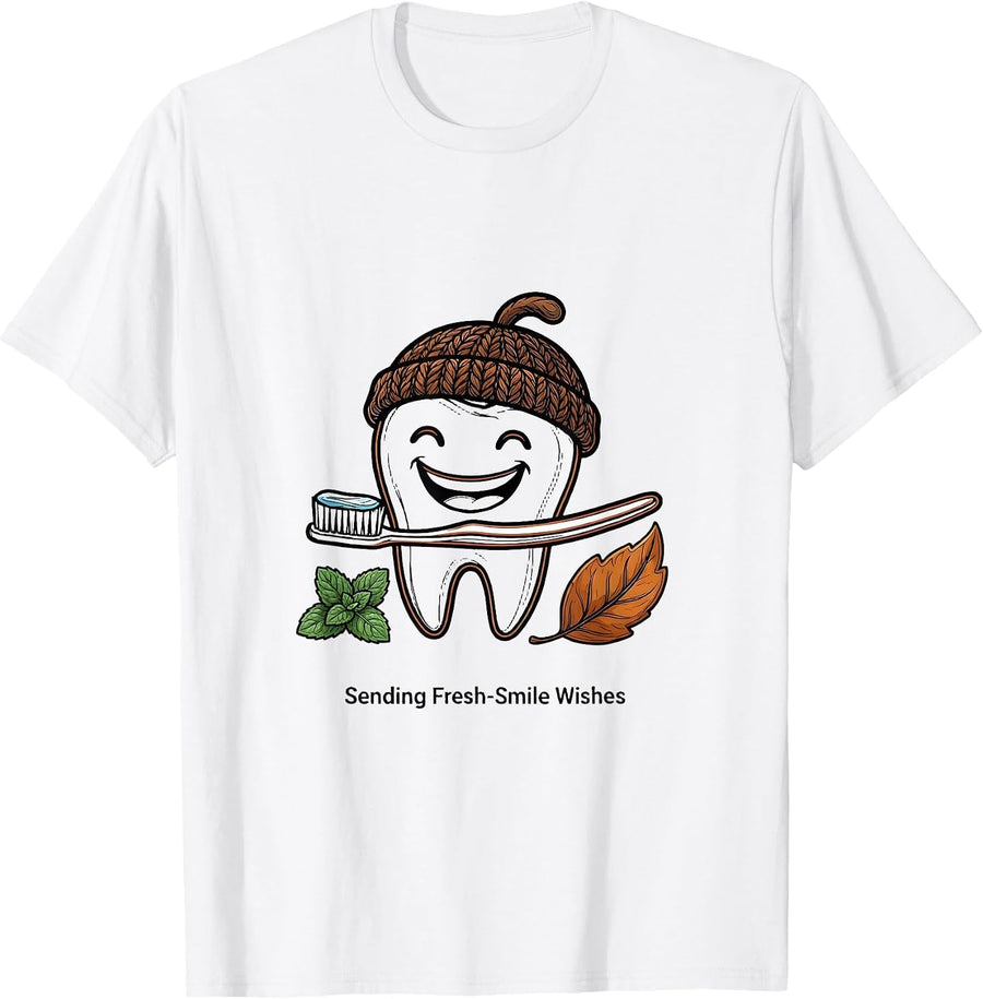 Men's Sending Fresh-Smile Wishes Funny Dental Hygienist Humor T-Shirt - White