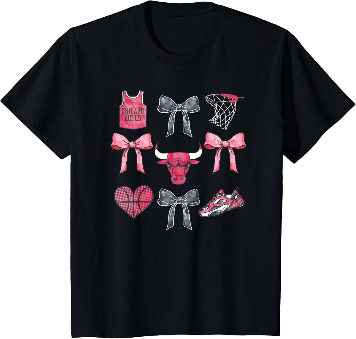 NBA Chicago Bulls Bow Grid T-Shirt - Black