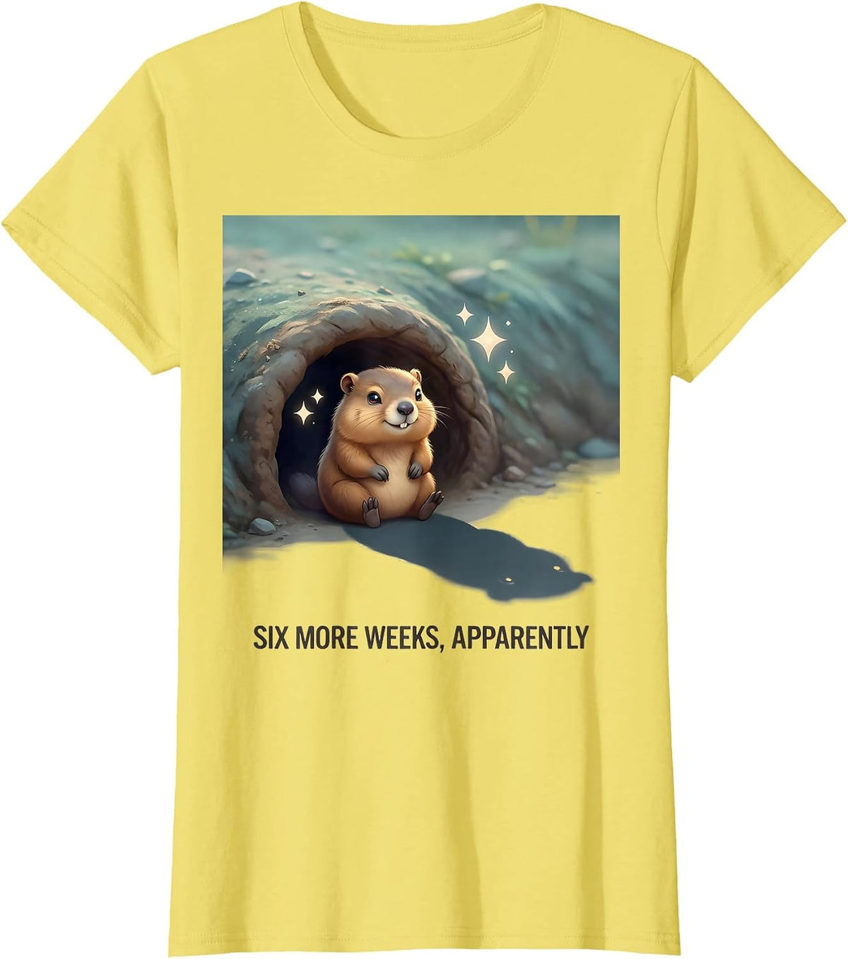 Six More Weeks Apparently Cute Kawaii Groundhog Day Humor T-Shirt - Lemon Yellow