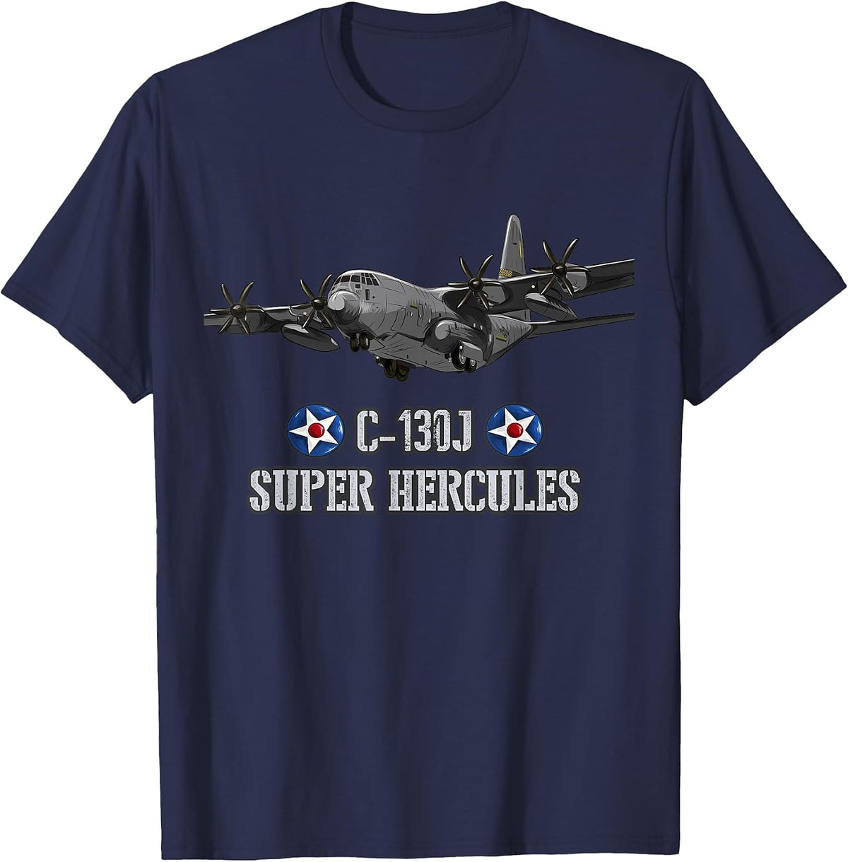 American C-130J Super Hercules Military Transport Aircraft T-Shirt - Navy Blue