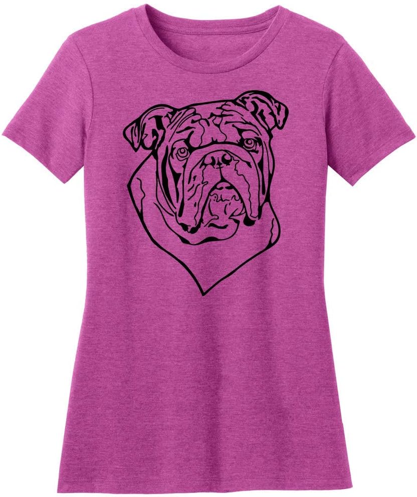 Dogline Womens English Bulldog Dog Lovers Graphic Tee Shirt - Heather Pink Raspberry