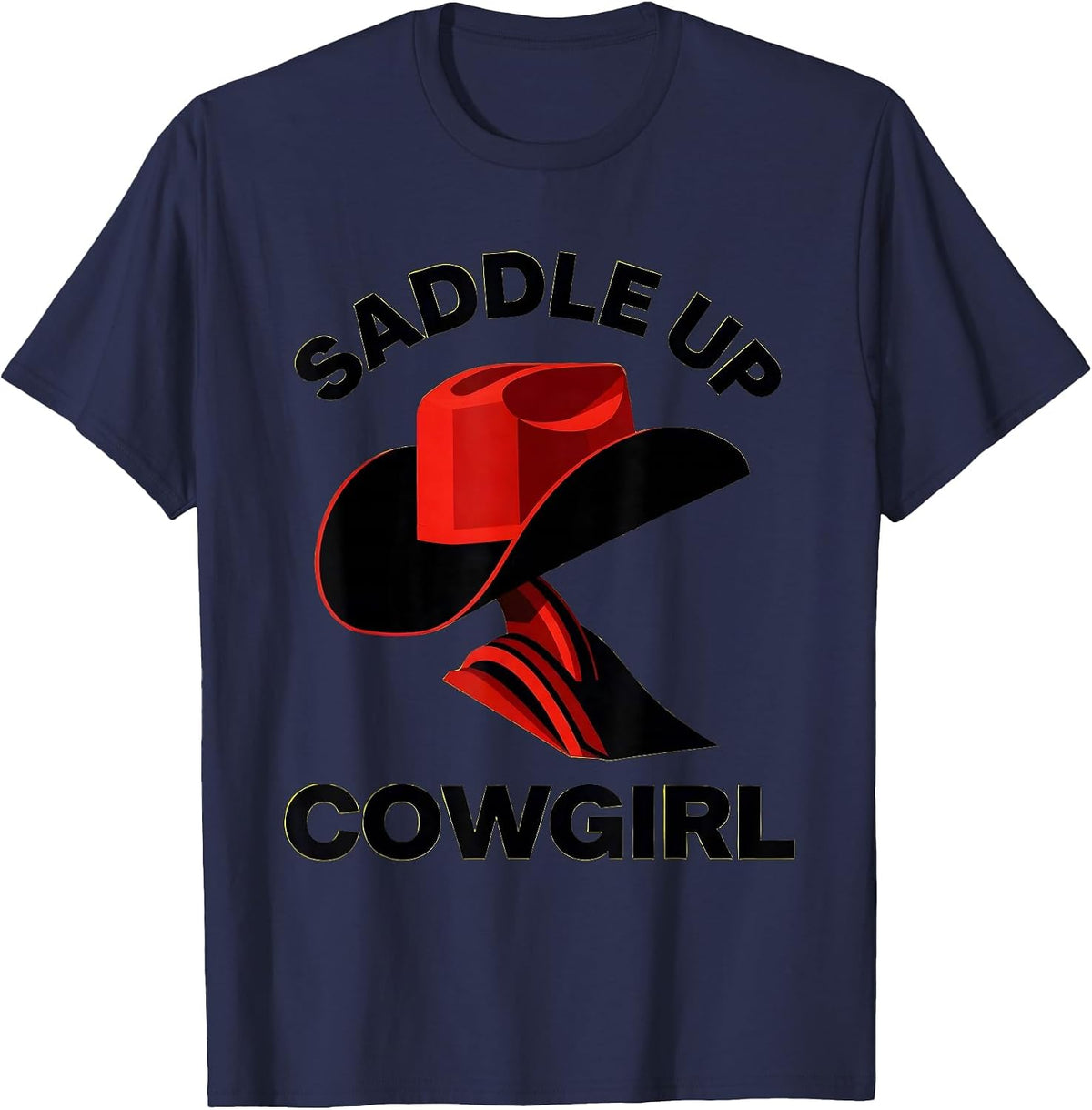 Saddle Up Cowgirl Western Rodeo Design T-Shirt - Navy Blue