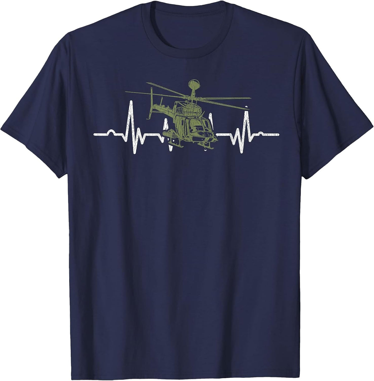 OH-58D Kiowa Warrior Helicopter EKG Heartbeat Pilot Veteran T-Shirt - Navy Blue