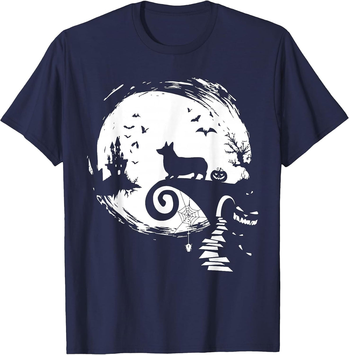 Corgi Dog and Moon Halloween Costume Dog Lover Funny T-Shirt - Navy Blue