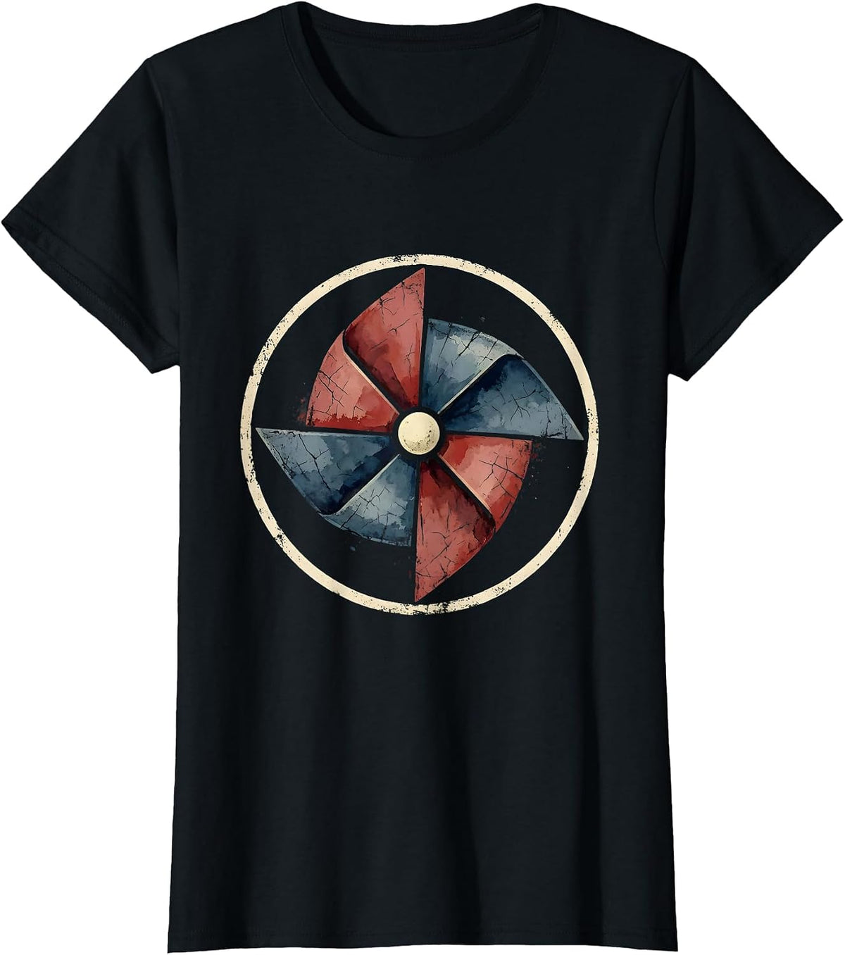 Vintage Red White Blue Pinwheel Spinning Design T-Shirt - Black