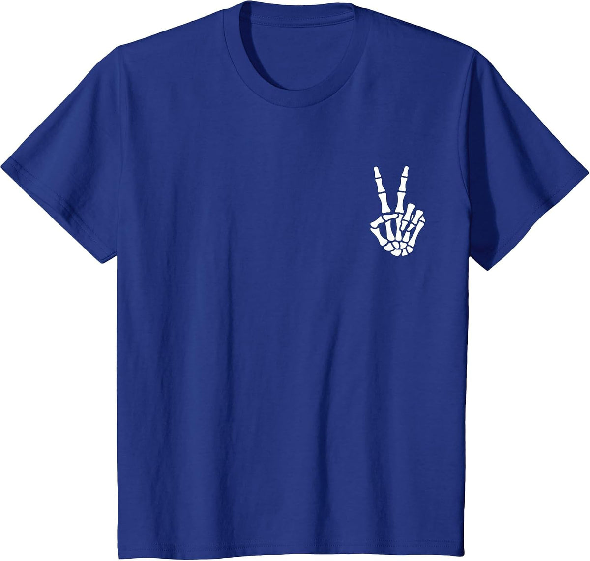 Skeleton Hand Peace Sign Bone Halloween Pocket Skeleton T-Shirt - Royal Blue