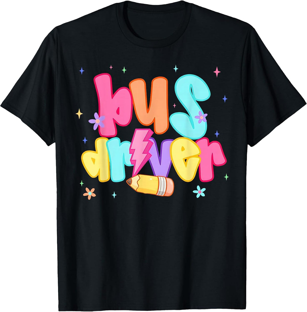 Back to School Bus Driver First Day Men Women Lighting T-Shirt - Black