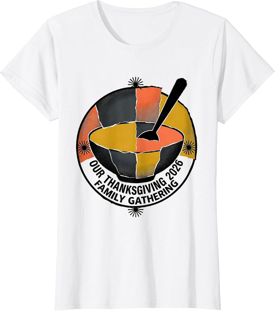 Women's Our Thanksgiving 2026 Family Gathering Midcentury Modern T-Shirt - White