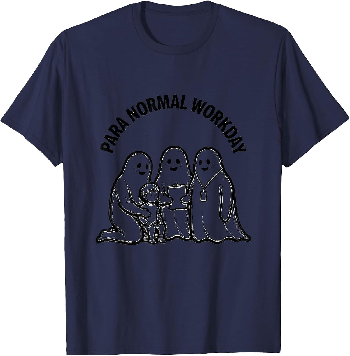 Men's Para Normal Workday Ghost Paraeducator Halloween T-Shirt - Navy Blue