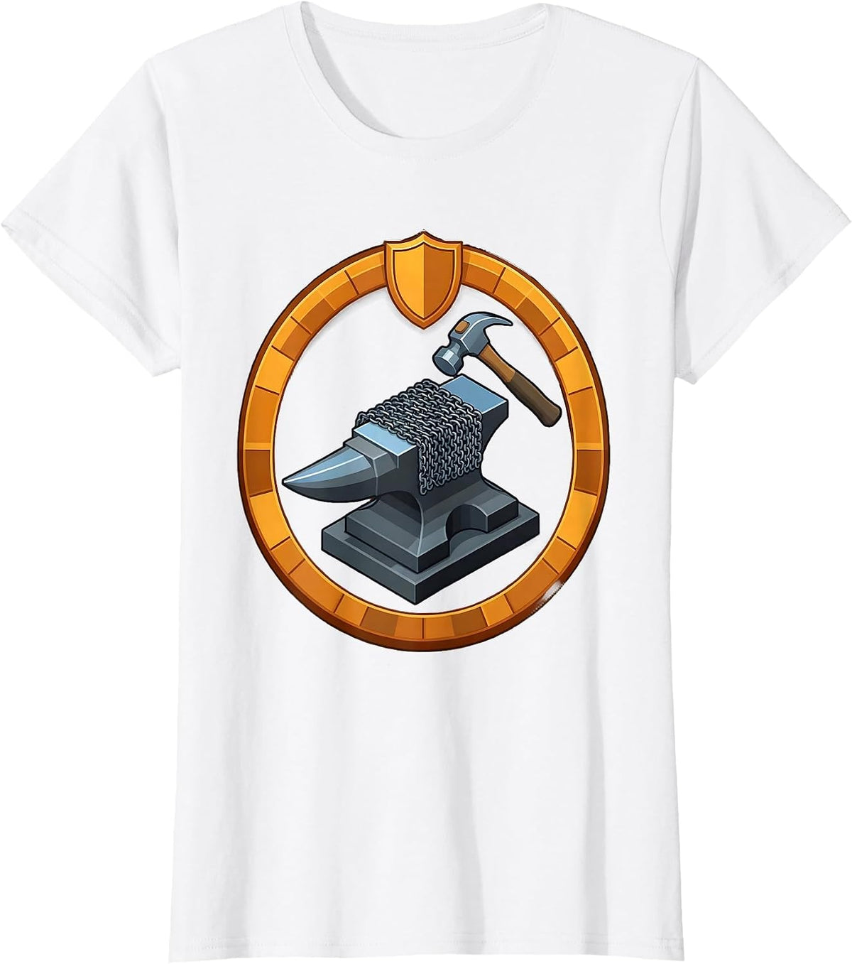 Women's Blacksmith Hammering Chainmail Over Anvil Graphic T-Shirt - White