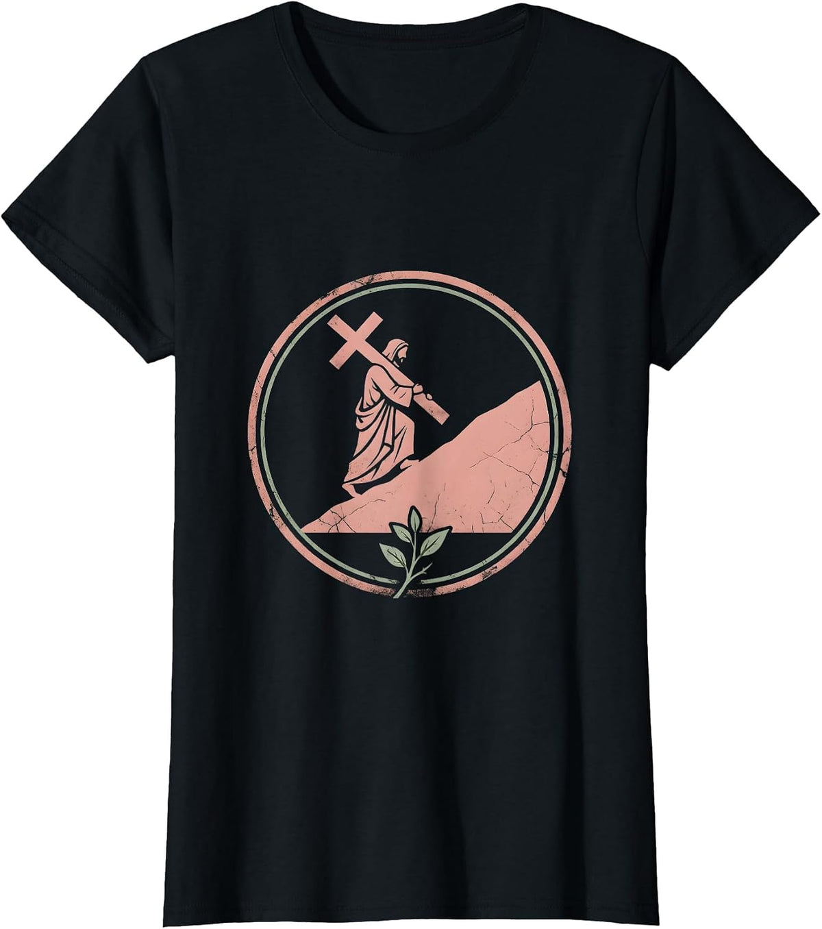Jesus Carrying the Cross Up the Hillside T-Shirt - Black