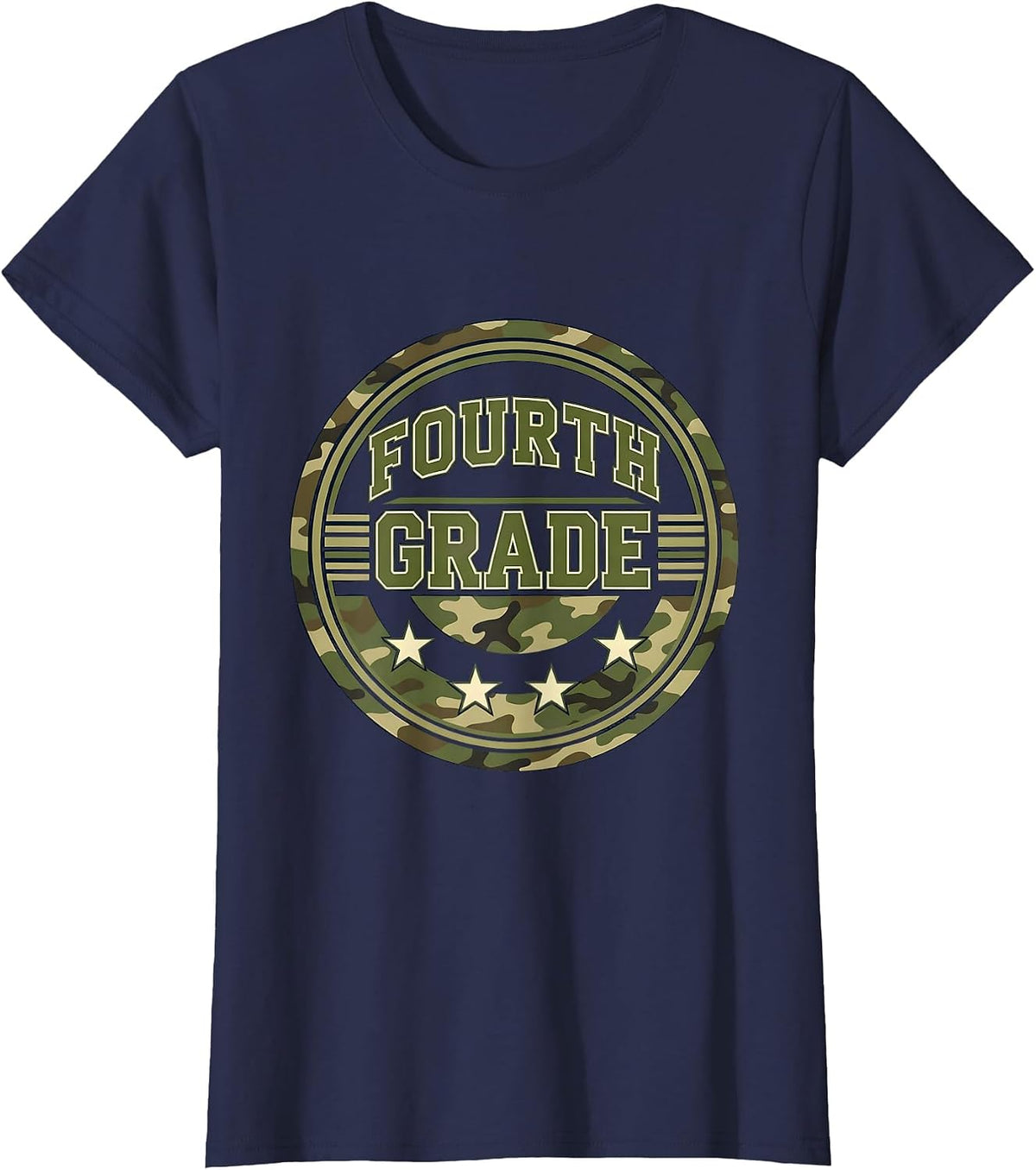 Women's Fourth Grade Camo Back To School Boys Grade Badge T-Shirt - Navy Blue