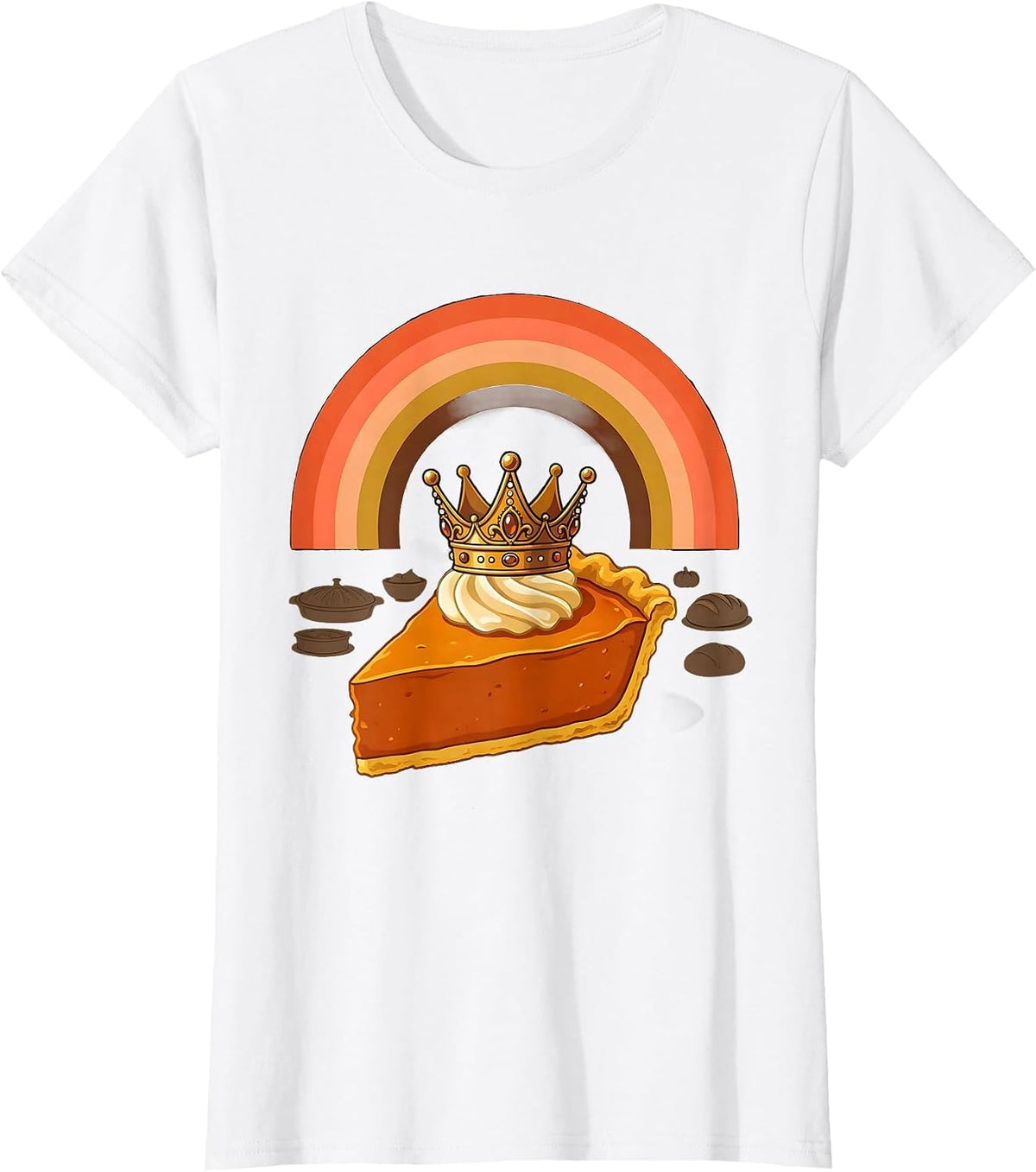 Crowned Pumpkin Pie Retro 70s Thanksgiving Humor T-Shirt - White
