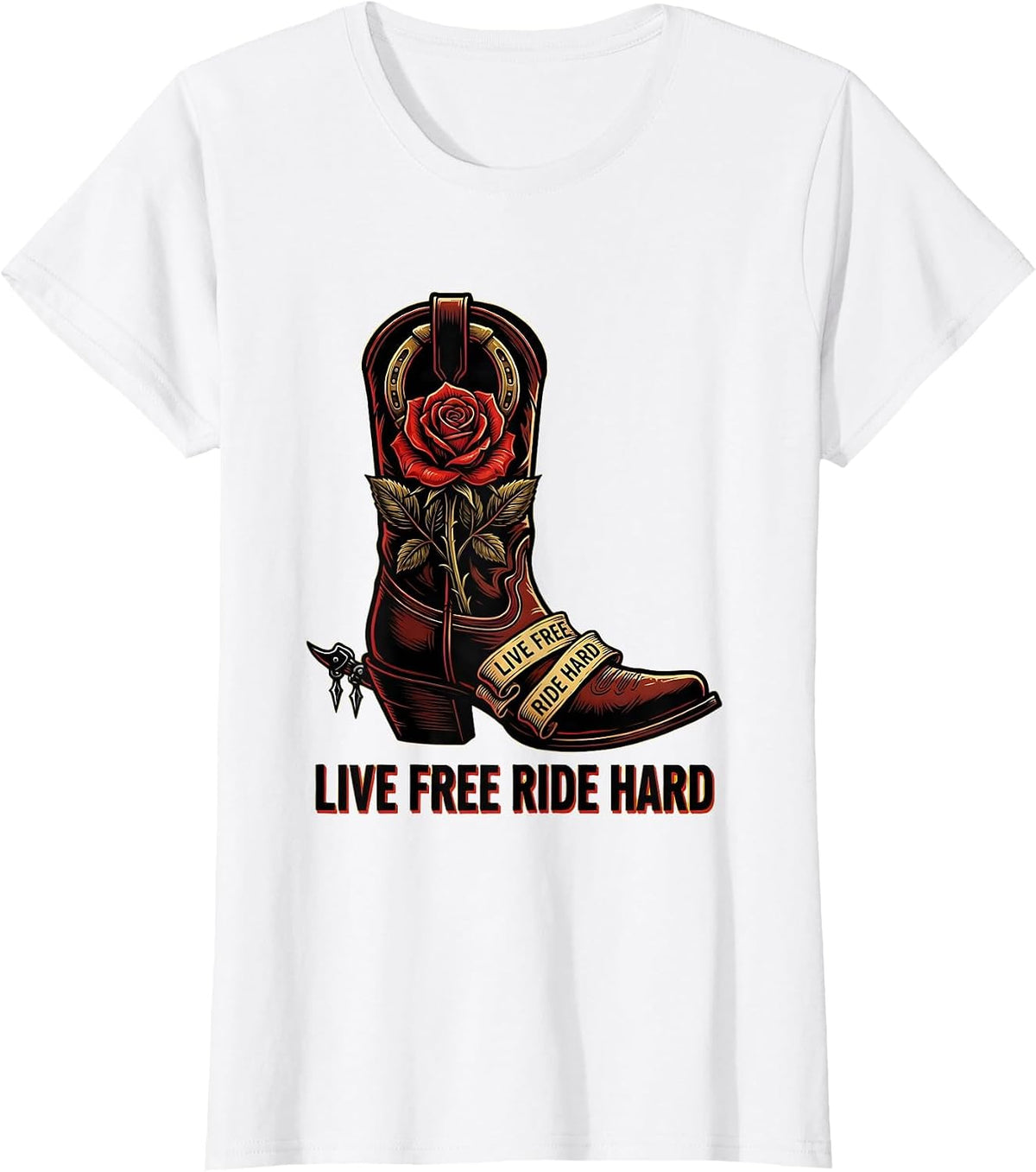 Live Free Ride Hard Cowgirl Design T-Shirt - White