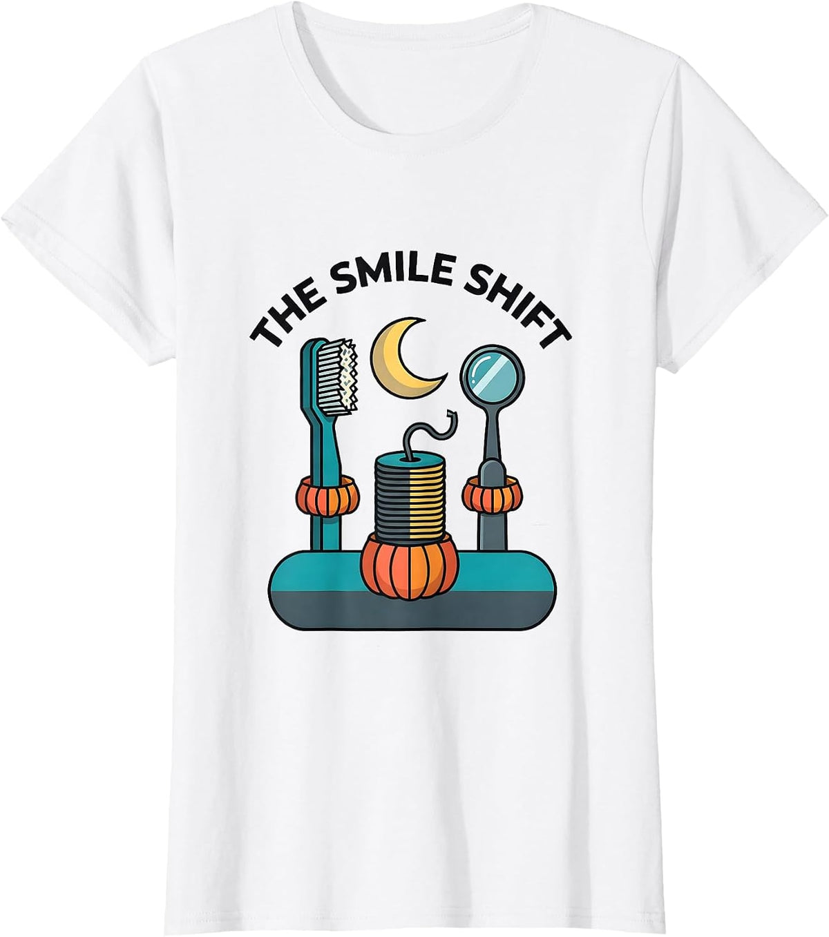 Women's The Smile Shift Flat Vector Halloween Dentist Costume Dental T-Shirt - White