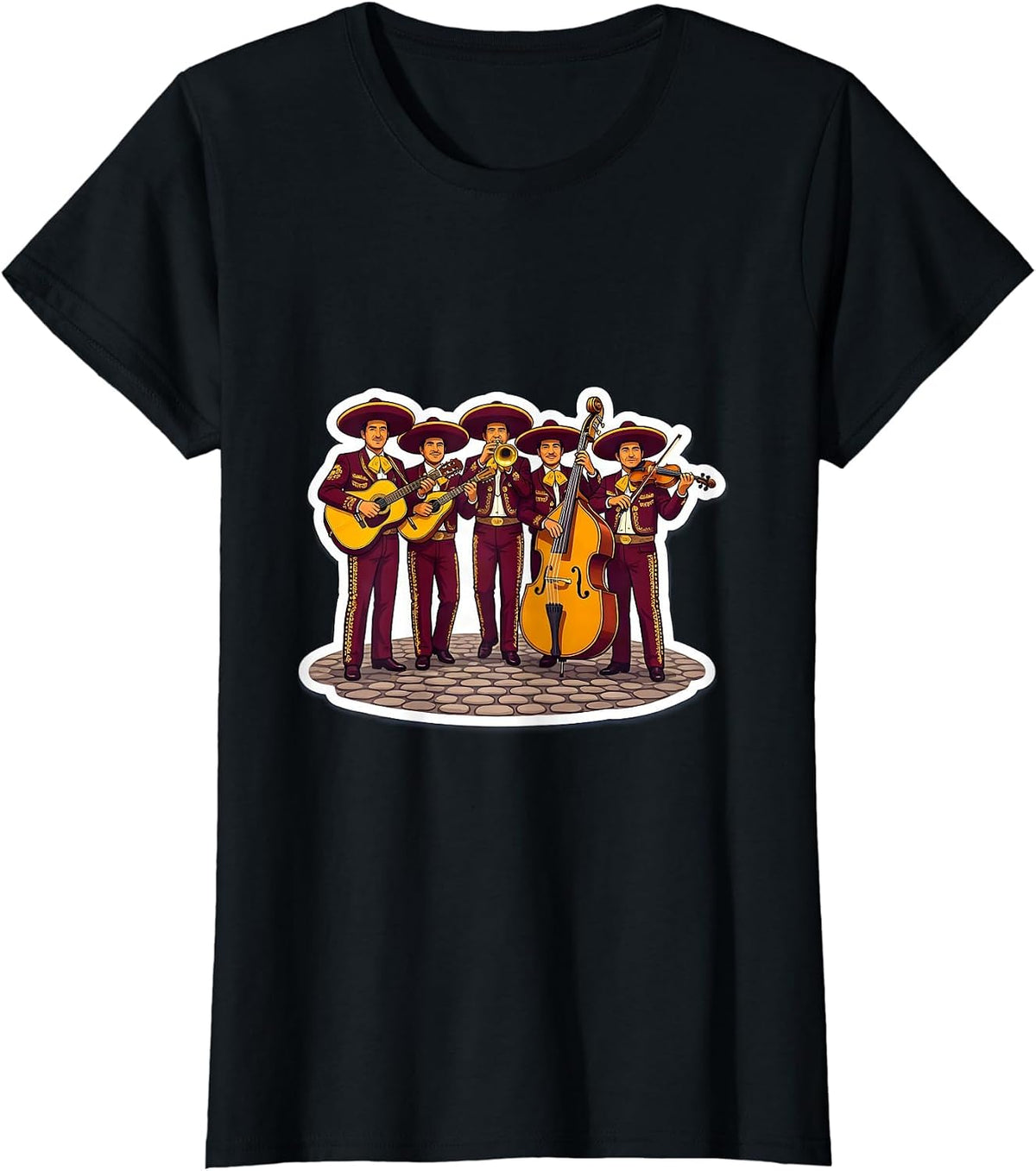 Mariachi Band Cobblestone Plaza Graphic T-Shirt - Black