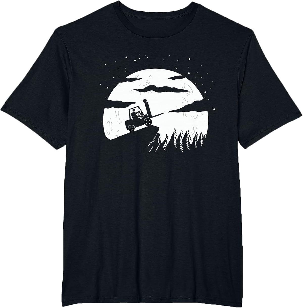 Forklift Driver | Moon Background | Funny Fork-Lift Truck T-Shirt - Black