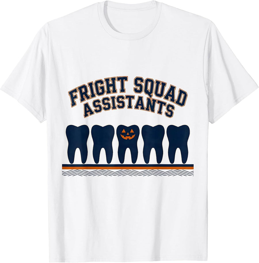 Men's Fright Squad Assistants Sports Dental Hygienist Halloween T-Shirt - White