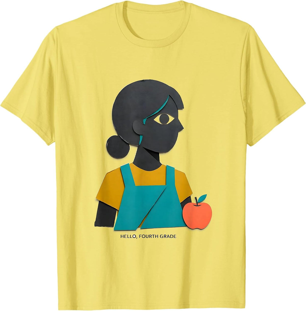 Men's Hello, Fourth Grade Midcentury Modern Back To School Girl T-Shirt - Lemon Yellow